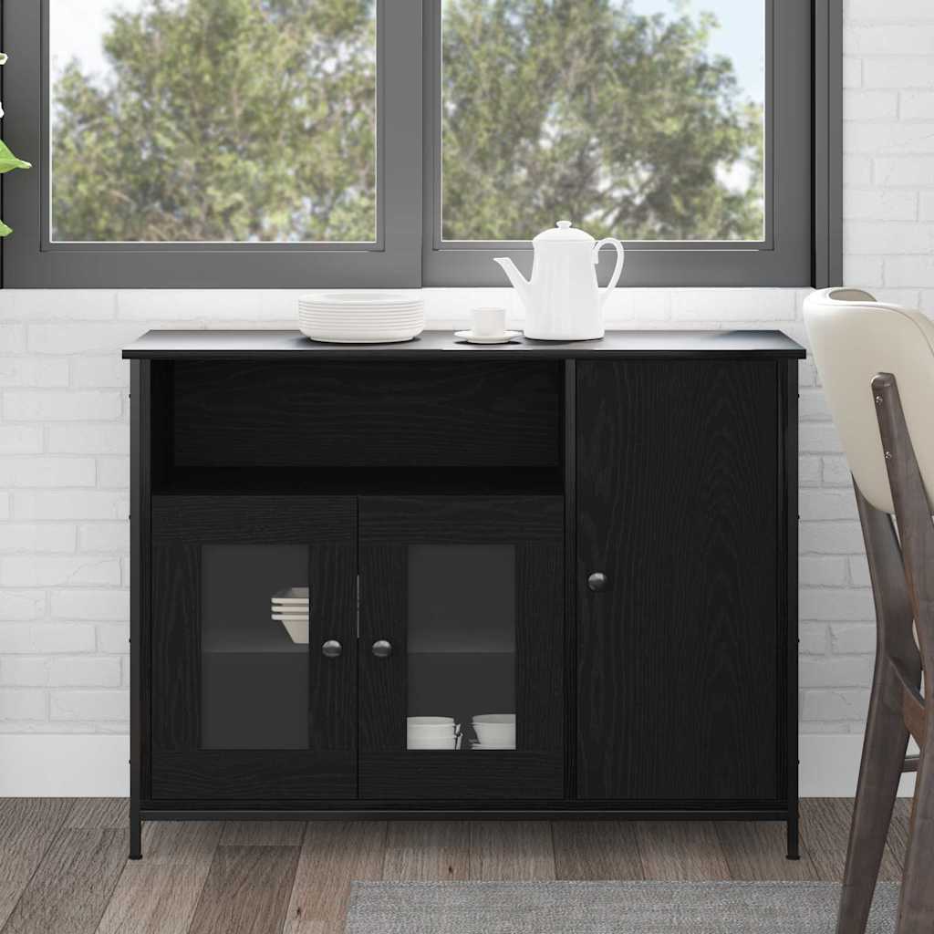 Aparador Industrial HKH de Madera Procesada, Metal con 3 Puertas - Roble Negro