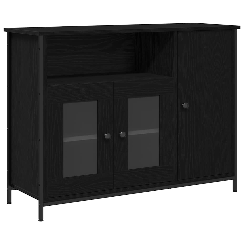 Aparador Industrial HKH de Madera Procesada, Metal con 3 Puertas - Roble Negro