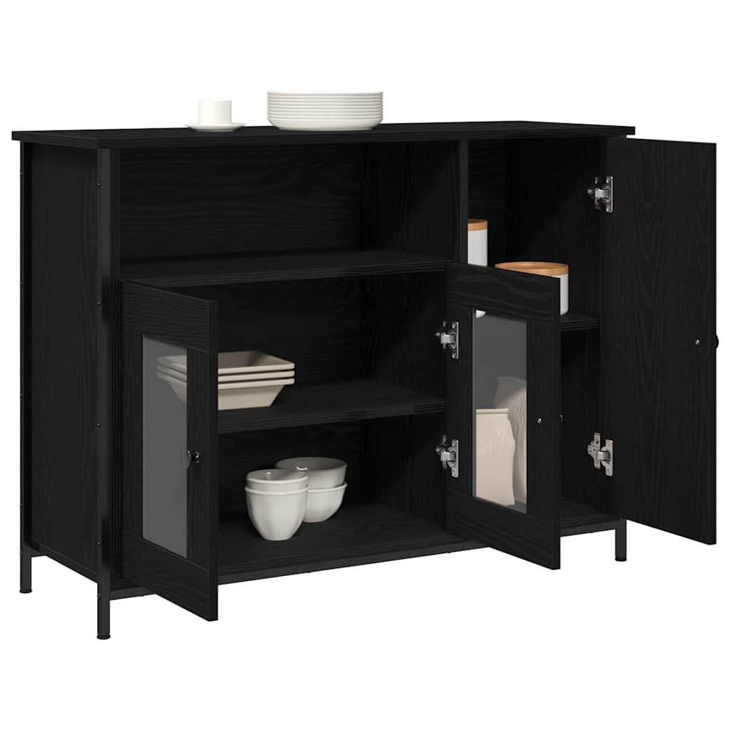 HKH Aparador Industrial em Madeira Processada, Metal com 3 Portas - Carvalho Preto
