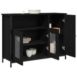 HKH Aparador Industrial em Madeira Processada, Metal com 3 Portas - Carvalho Preto