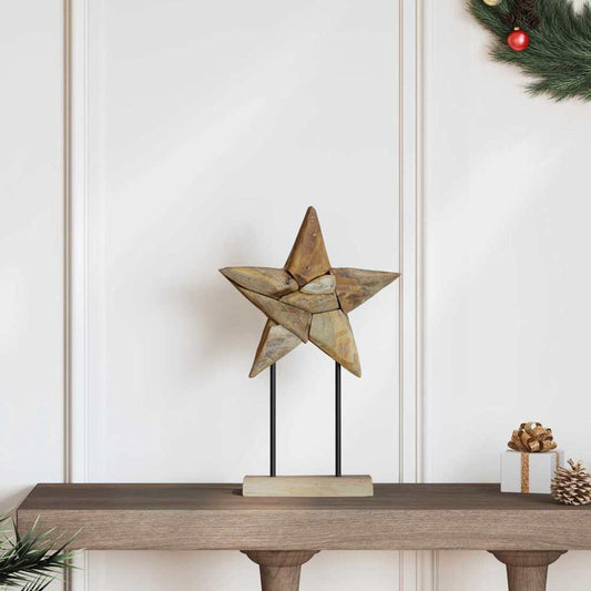 HKH Estrela de Natal Castanho de Teca Sólida em Madeira