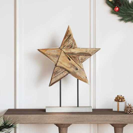 HKH Estrela de Natal Castanho de Teca Sólida em Madeira