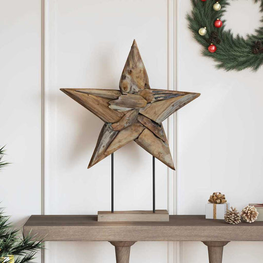 HKH Estrela de Natal Castanho de Teca Sólida em Madeira