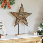 HKH Estrela de Natal Castanho de Teca Sólida em Madeira