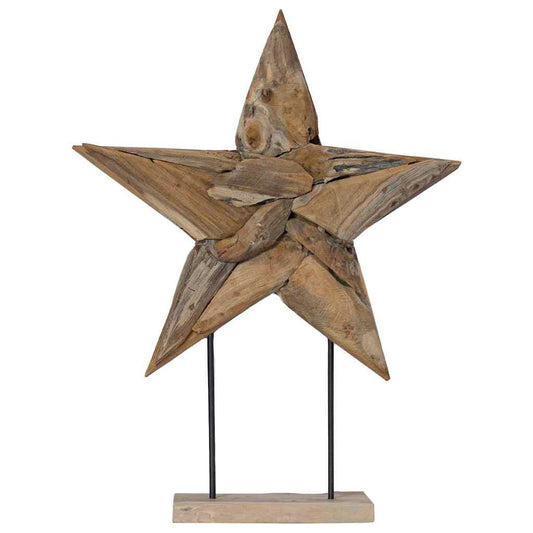 HKH Estrela de Natal Castanho de Teca Sólida em Madeira