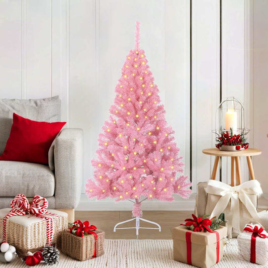 HKH Árvore de Natal Artificial Pré-Iluminada Rosa em PVC