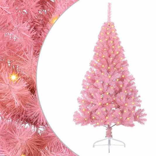 HKH Árvore de Natal Artificial Pré-Iluminada Rosa em PVC
