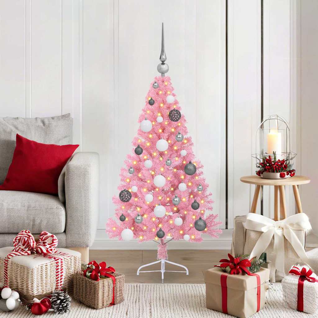 HKH Árvore de Natal Artificial Pré-Iluminada Rosa em PVC
