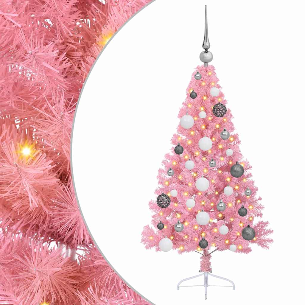 HKH Árvore de Natal Artificial Pré-Iluminada Rosa em PVC