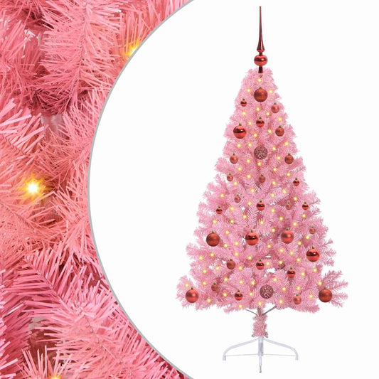 HKH Árvore de Natal Artificial Pré-Iluminada Rosa em PVC