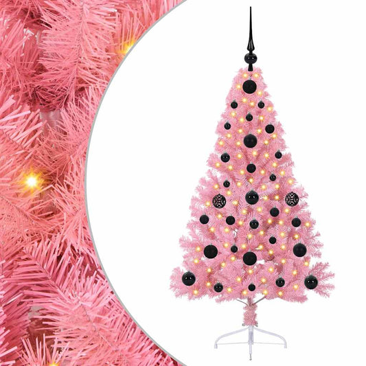 HKH Árvore de Natal Artificial Pré-Iluminada Rosa em PVC