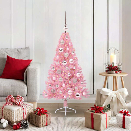 HKH Árvore de Natal Artificial Pré-Iluminada Rosa em PVC