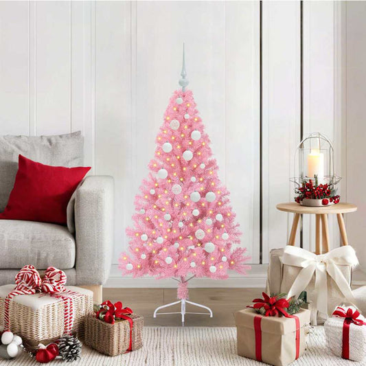 HKH Árvore de Natal Artificial Pré-Iluminada Rosa em PVC