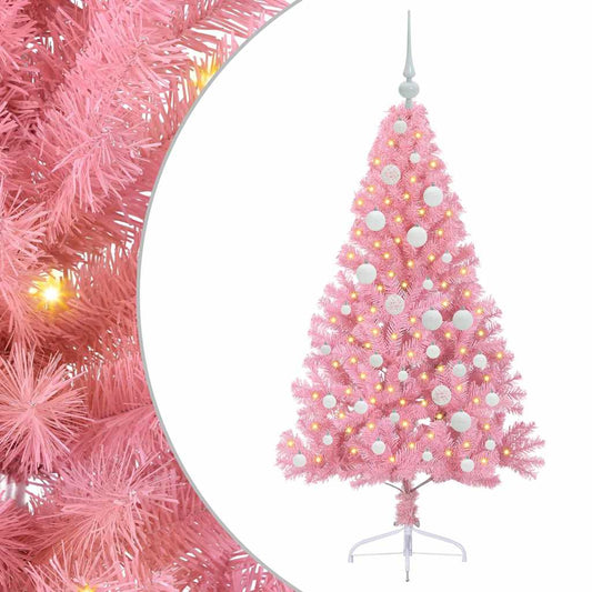 HKH Árvore de Natal Artificial Pré-Iluminada Rosa em PVC