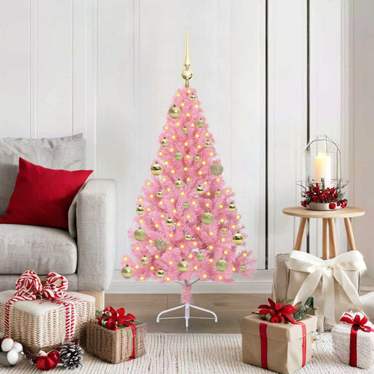 HKH Árvore de Natal Artificial Pré-Iluminada Rosa em PVC