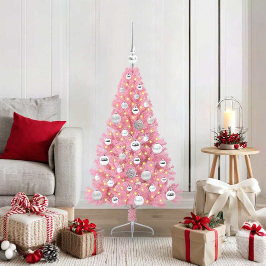 HKH Árvore de Natal Artificial Pré-Iluminada Rosa em PVC