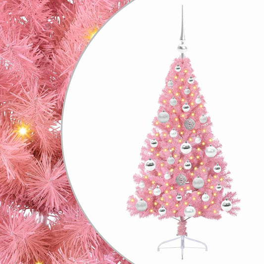 HKH Árvore de Natal Artificial Pré-Iluminada Rosa em PVC