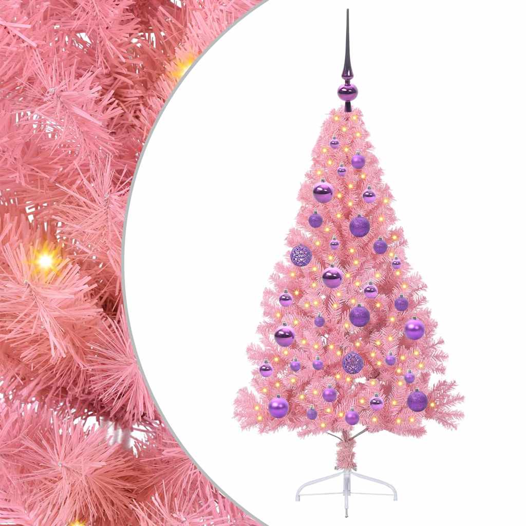 HKH Árvore de Natal Artificial Pré-Iluminada Rosa em PVC