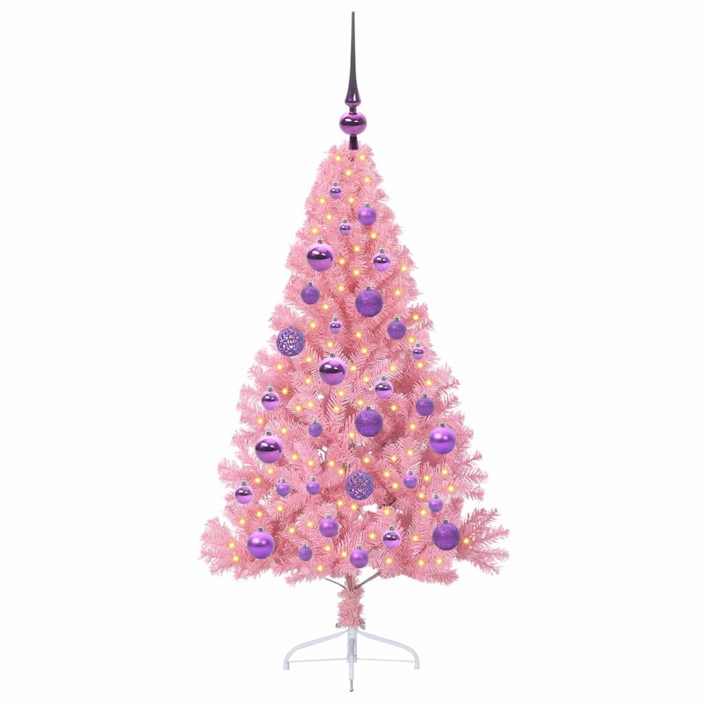 HKH Árvore de Natal Artificial Pré-Iluminada Rosa em PVC