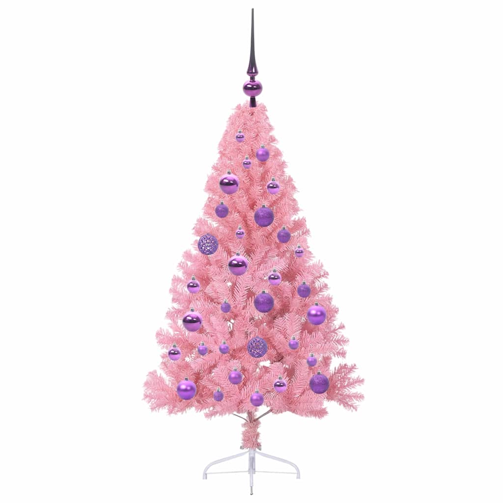 HKH Árvore de Natal Artificial Pré-Iluminada Rosa em PVC