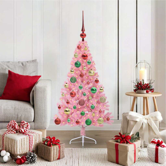 HKH Árvore de Natal Artificial Pré-Iluminada Rosa em PVC