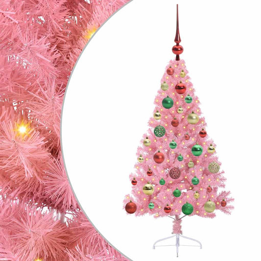 HKH Árvore de Natal Artificial Pré-Iluminada Rosa em PVC