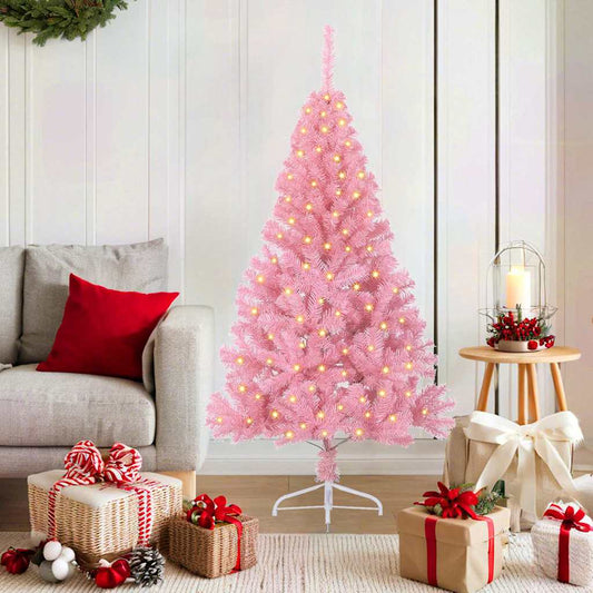 HKH Árvore de Natal Artificial Pré-Iluminada Rosa em PVC