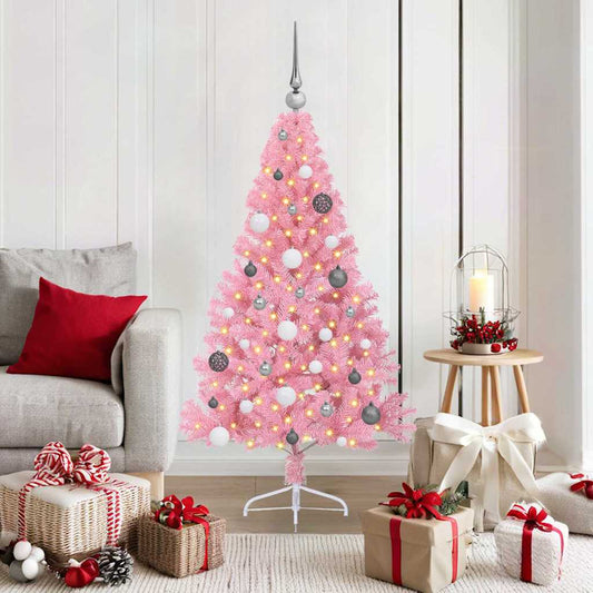 HKH Árvore de Natal Artificial Pré-Iluminada Rosa em PVC