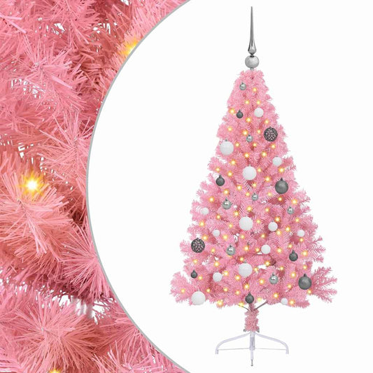 HKH Árvore de Natal Artificial Pré-Iluminada Rosa em PVC