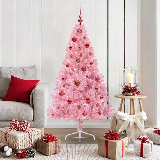 HKH Árvore de Natal Artificial Pré-Iluminada Rosa em PVC