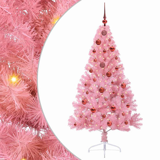 HKH Árvore de Natal Artificial Pré-Iluminada Rosa em PVC