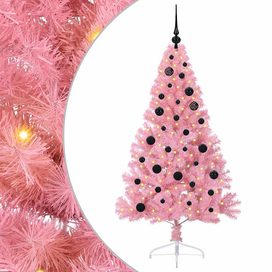 HKH Árvore de Natal Artificial Pré-Iluminada Rosa em PVC