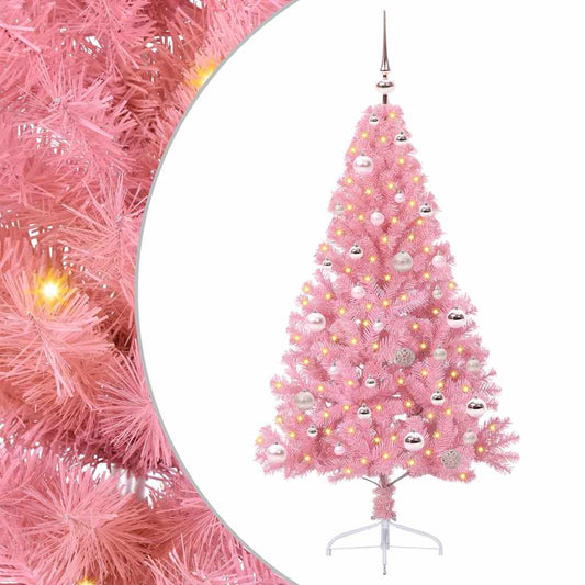 HKH Árvore de Natal Artificial Pré-Iluminada Rosa em PVC