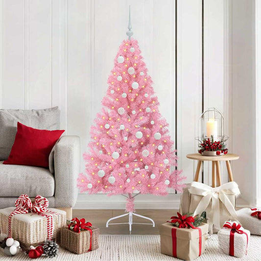 HKH Árvore de Natal Artificial Pré-Iluminada Rosa em PVC