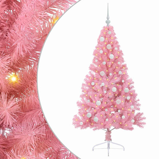HKH Árvore de Natal Artificial Pré-Iluminada Rosa em PVC