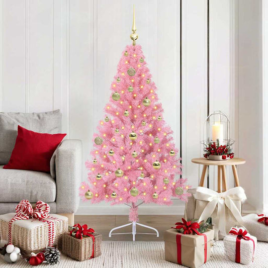 HKH Árvore de Natal Artificial Pré-Iluminada Rosa em PVC