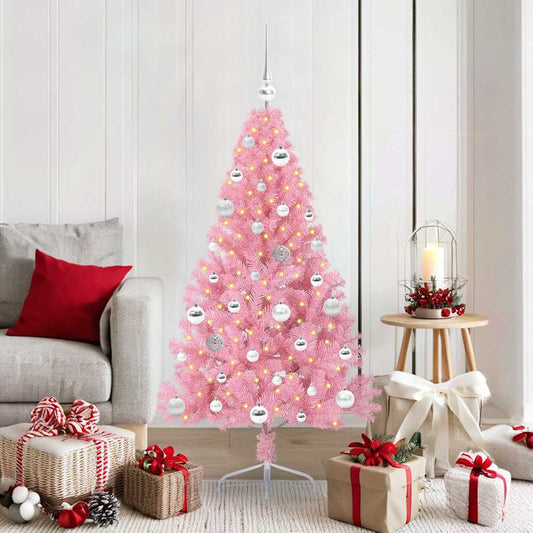 HKH Árvore de Natal Artificial Pré-Iluminada Rosa em PVC