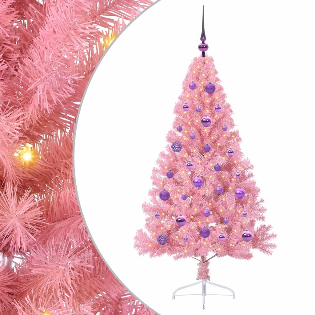 HKH Árvore de Natal Artificial Pré-Iluminada Rosa em PVC
