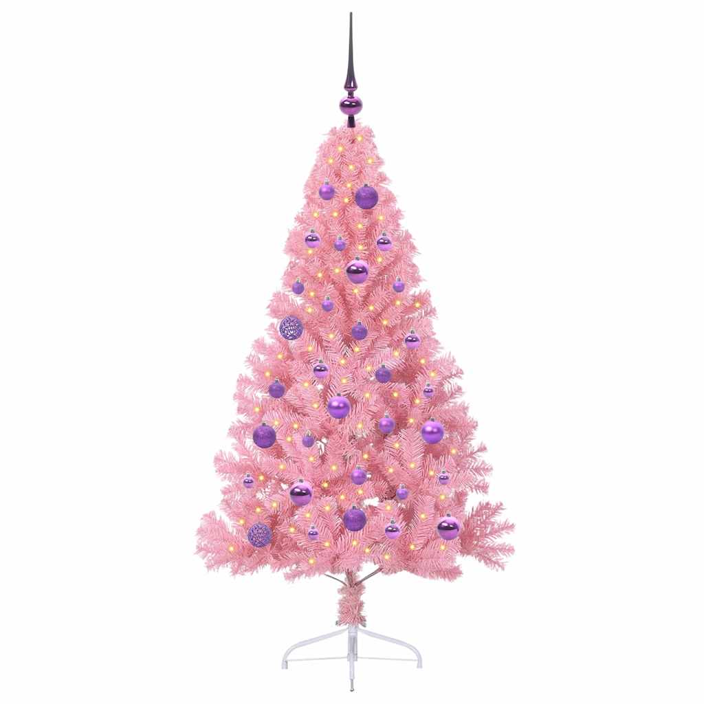 HKH Árvore de Natal Artificial Pré-Iluminada Rosa em PVC