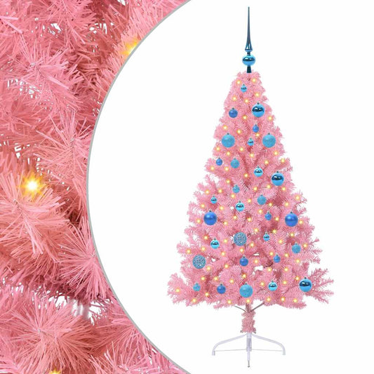 HKH Árvore de Natal Artificial Pré-Iluminada Rosa em PVC