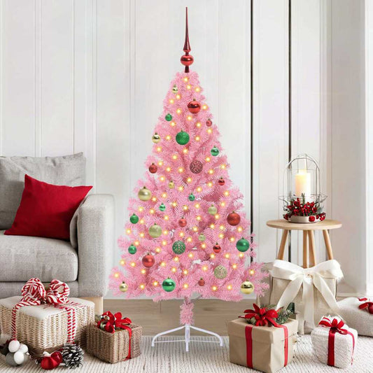 HKH Árvore de Natal Artificial Pré-Iluminada Rosa em PVC