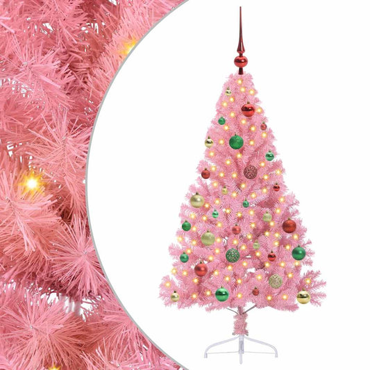 HKH Árvore de Natal Artificial Pré-Iluminada Rosa em PVC