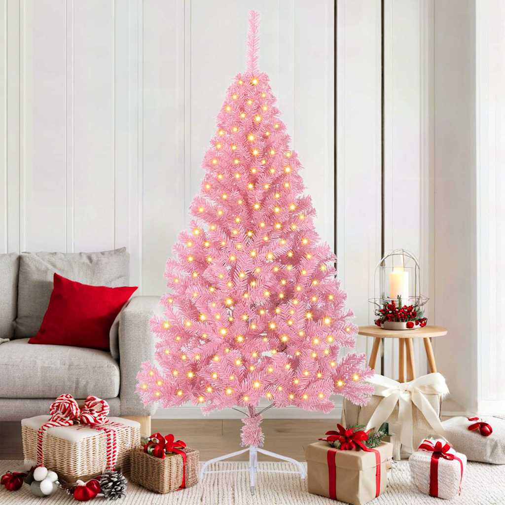 HKH Árvore de Natal Artificial Pré-Iluminada Rosa em PVC