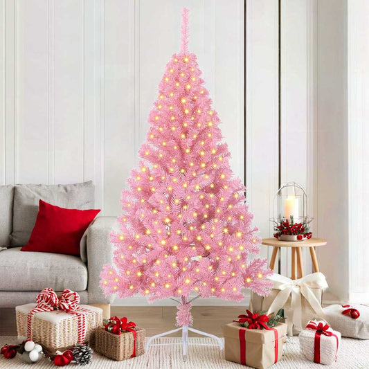 HKH Árvore de Natal Artificial Pré-Iluminada Rosa em PVC
