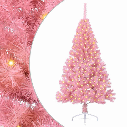 HKH Árvore de Natal Artificial Pré-Iluminada Rosa em PVC