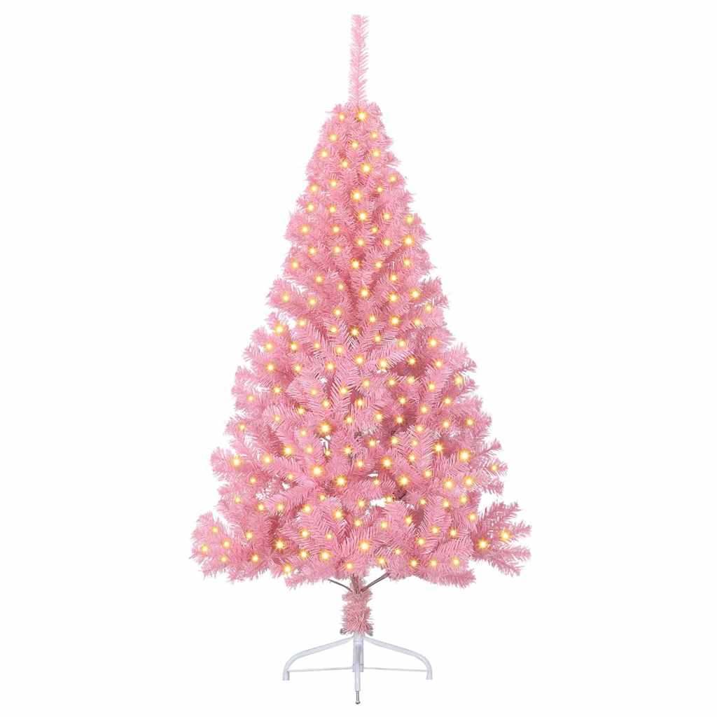 HKH Árvore de Natal Artificial Pré-Iluminada Rosa em PVC