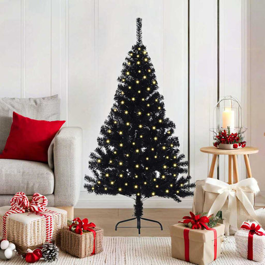 HKH Árvore de Natal Artificial Pré-Iluminada Preto em PVC