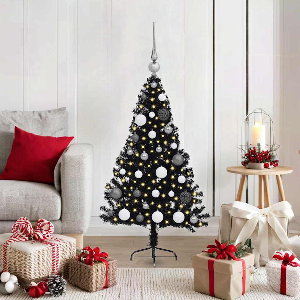 HKH Árvore de Natal Artificial Pré-Iluminada Preto em PVC