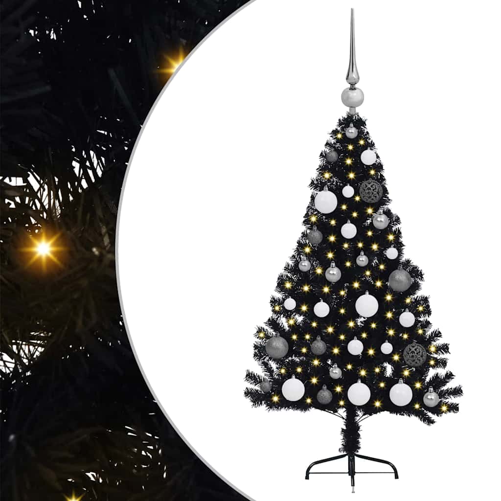 HKH Árvore de Natal Artificial Pré-Iluminada Preto em PVC