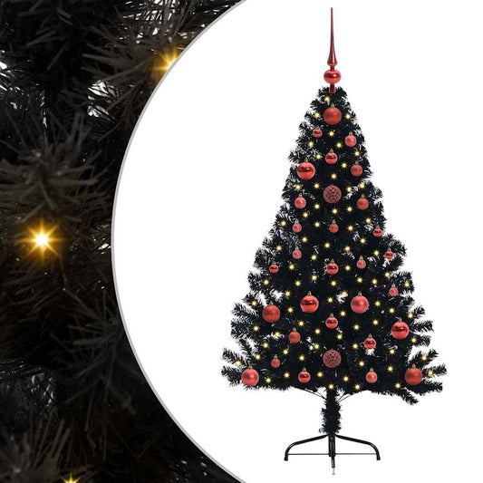 HKH Árvore de Natal Artificial Pré-Iluminada Preto em PVC